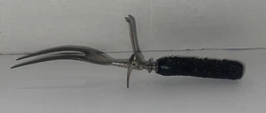 Antique Black Stag Antler Handle Meat Carving Fork With Stand 10.5" Serving Fork - Picture 1 of 11