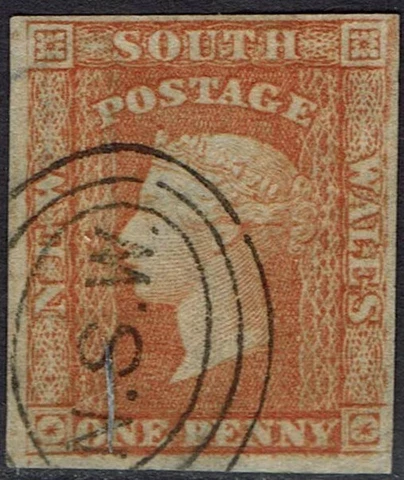 NEW SOUTH WALES 1856 QV DIADEM 1D IMPERF USED Cover