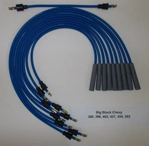 Big Block Chevy 366 396 427 454 502 AZUL 8mm Cables de bujía para puntos Cap USA - Imagen 1 de 1