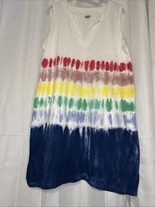 Lands’ End Batik Kleid Gr. M Mehrfarbig Ärmellos V-Ausschnitt Strand Schwimmen Taschen - Bild 1 von 11