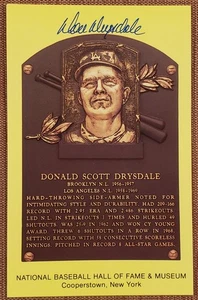 1964 Hall of Fame Plaque Don Drysdale Dodgers Baseball Postcard JSA AUTO HOF - Picture 1 of 8