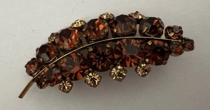 Vintage Unisex Brosche Granat und Rauchtopaz goldfarben Brosche Blatt rar selten - Bild 1 von 7
