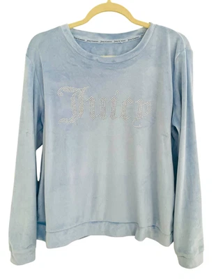 Sudadera Pullover Y2k Años 90 Juicy Couture Talla L Azul Terciopelo Estrás Cuello Redondo Foto 1 de 4