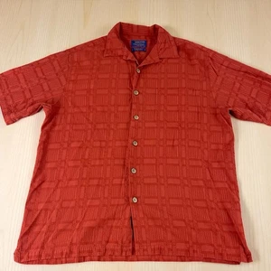 Pendleton Button Front Shirt Men Large Red Textured Bamboo Loop Collar Camp 49 - Picture 1 of 8