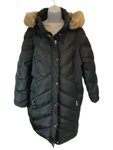 Michael Kors Jacket Hooded Padded Faux Fur Women's Long Coat Black XL UK 18 - Picture 1 of 13