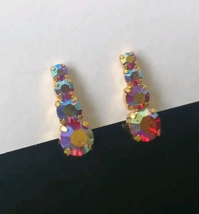 Vintage 50er Jahre Ohrringe Aurora Borealis Kristall rosa goldfarben Clip On - Bild 1 von 15