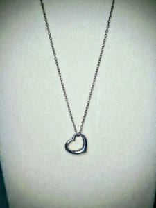 Sterling Silver 925 Petite Open Heart Pendant Necklace 18 Inch Estate Very Nice - Picture 1 of 7