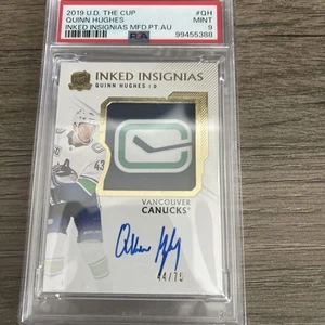 2019 UD THE CUP INKED INSIGNIAS PATCH AUTOS #QH QUINN HUGHES 44/75 PSA 9 - Picture 1 of 4