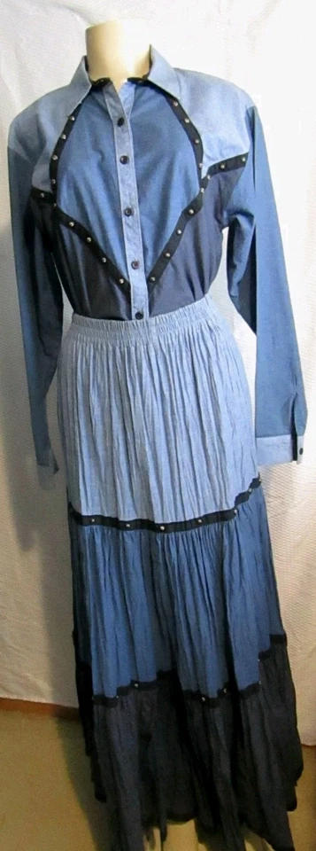 Conjunto Maxi Falda y Camisa Vaquera Occidental De Colección Panhandle Ajustada en Niveles Denim Talla S ALTO Foto 1 de 4