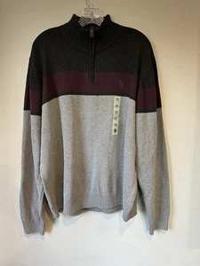 U.S. Polo Assn. XXL Greys/Maroon 1/4 Zip Sweater Collared NWT - Picture 1 of 7