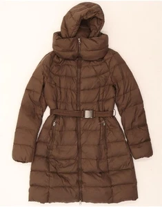 BENETTON Womens Hooded Padded Coat IT 44 Medium Brown Nylon DP99 - Picture 1 of 3