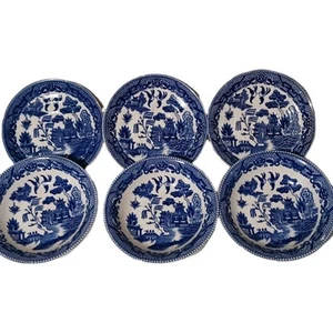 Vintage Blue Willow 3 Fruit/ Dessert Bowls 6 In. And 3 Saucers 5 In. Japan - Picture 1 of 5