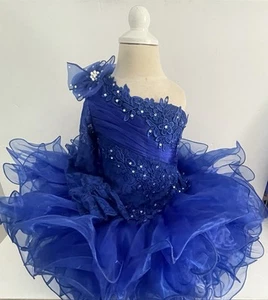 Girls Semi Glitz Cupcake Princess Pageant Dress Of The Shoulder Royal Blue. - Picture 1 of 4