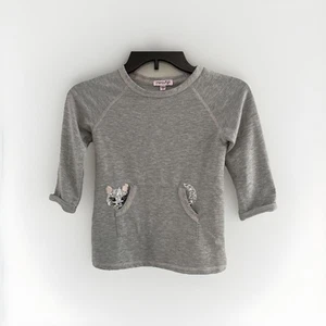 Chenault Girl Gray Sequin Cat Sweatshirt 3/4 Sleeves Youth Sz 6 - Picture 1 of 9