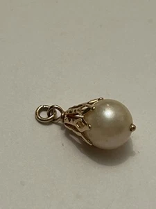 ~TINY~ 14K YELLOW GOLD UNIQUE SOLITAIRE “PEARL” PENDANT CHARM f/ NECKLACE 1.1 G - Picture 1 of 6