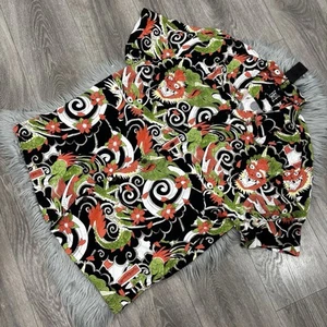 ED HARDY Japan Flower Swirl dragon shirt In Black White Green Orange- large NWT - Picture 1 of 5