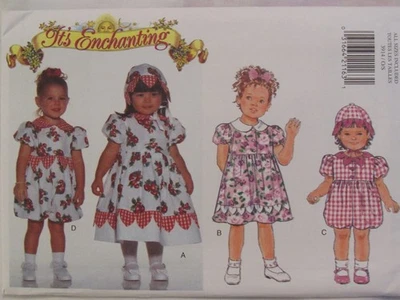 Darling OOP BUTTERICK 3914 Toddlers/Girls Dress Romper & Hat PATTERN 1-2-3-4 UC - Image 1 of 4