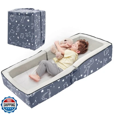 Cama de viaje para niños pequeños Lvemilio, cama de piso portátil para niños para dormir con espuma M Foto 1 de 4