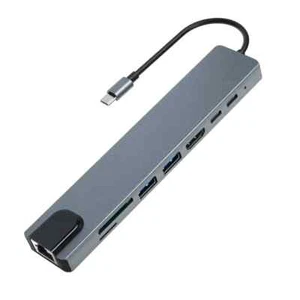 8-in-1 USB Type-C Dock Hub Docking Station HDMI Ethernet MicroSD SD TF Card 4K - Afbeelding 1 van 5