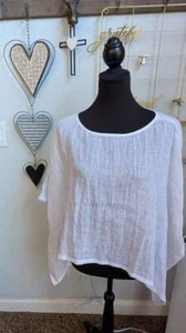 NWT 1X/2X Eileen Fisher White Organic Linen Gauze Bateau Neck Poncho - Picture 1 of 3