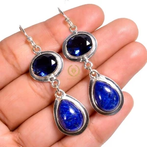 Lapis Lazuli Gemstone Earring 925 Sterling Silver Handmade Jewelry - 2" - Picture 1 of 3