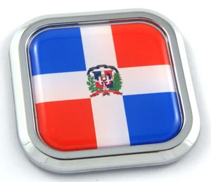 Dominican Republic Flag Square Chrome rim Emblem Car 3D Decal Badge Bumper 2" - Foto 1 di 8