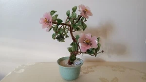 Vintage Electrified Asian Art Jade Glass Bonsai Flower Tree LED Lamp/Light - Picture 1 of 17