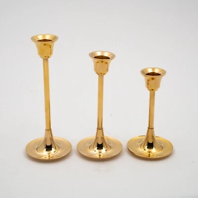 Candle Holder Brass Contemporary Wedding Taper Candles 5"-6"-7"High Set/3 - Image 1 of 4