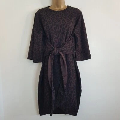 NEW Ex YOURS Plus Size 16-26 Knot Front Animal Leopard Print Black Shift Dress - Image 1 of 4