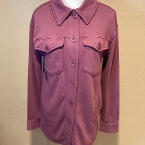 Avec Les Filles Button-Up Shacket, Burgundy Red, Size Extra Small, Collared - Picture 1 of 6