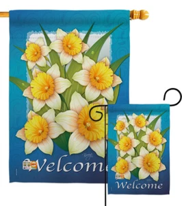 Narcisos Flores Florales Elegante Amarillo Natural Jardín Casa Patio Bandera - Imagen 1 de 13
