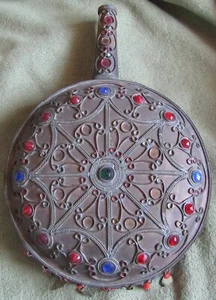 Vintage Ornate Brass Canteen ? , Neat Looking, Glass Beads, L@@K - Picture 1 of 9