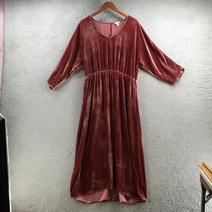 Garnet Hill Velvet Midi Dress Womens L Burgundy Dolman Sleeve V-Neck Pullover - Picture 1 of 19