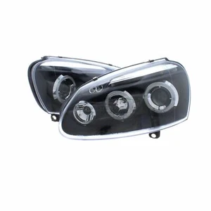 VW Golf Mk5 Headlights Twin Angel Eyes Black Projector Upgrade LED DRL Black - Picture 1 of 12