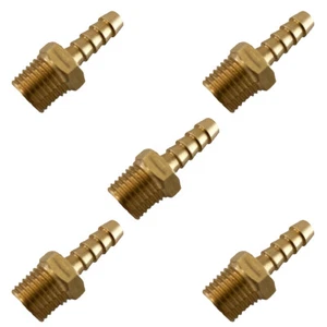 5pc 1/4" OD Barb X 1/4" Male NPT Brass Hose Barb Air, Fuel, Oil, Liquid - Picture 1 of 6