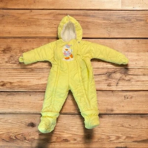 Vintage Artic Expedition 90s 12 Month Bright Yellow Hooded Toddler Snow Suit - Picture 1 of 13