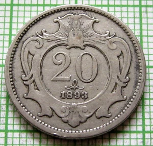 AUSTRIA FRANZ JOSEPH I 1893 20 HELLER, NICKEL yes we do combine postage - Picture 1 of 6