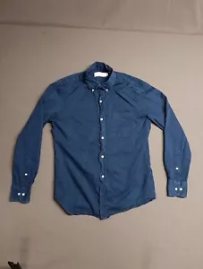 Mott & Bow Shirt Mens Medium Denim Blue Button Up Cotton Long Sleeve - Picture 1 of 6