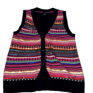 Tommy Hilfiger Sweater Vest Button Front Nordic Print With Sequins Size Large - Picture 1 of 12