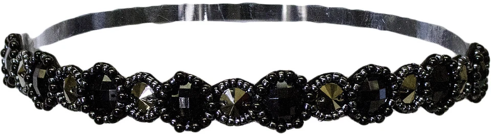 Mia Embellished Headband Fashion Hair Accessory, Black + Gunmetal Metallic Beads - Image 1 of 1