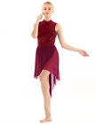 Womens Halter Ballet Dance Dress Shiny Sequined High Low Mesh Leotard Dancewear