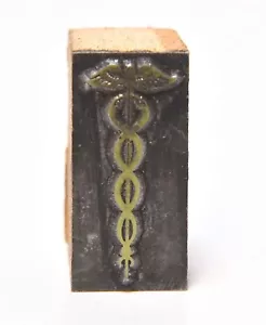 BLOCCO STAMPANTI VINTAGE SIMBOLO MEDICO CADUCEO - Foto 1 di 5