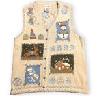 Christmas Vest Holiday Winter Sweater Sz Med Ice Skate Snowman Embroidered Bells
