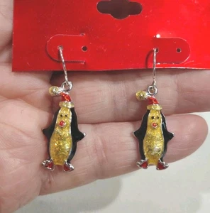 Pendientes Pingüino Navidad Esmalte Moderno ST Perforados 1", Q13 - Imagen 1 de 4