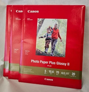 Papel Fotográfico Canon Plus Brillante II PP 301Ink Jet 20 Hojas 8.5X11 Lote de 3 Nuevo - Imagen 1 de 6
