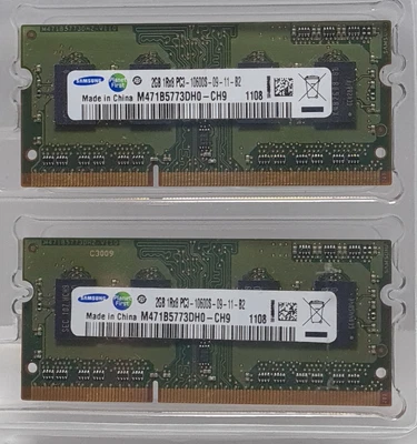 Samsung 4GB x Pair 2GB DDR3 1333Mhz RAM Notebook SO-DIMM PC3-10600S Tested - Image 1 of 4