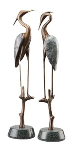 Wetlands Heron Pair of Brass Statues - Picture 1 of 1