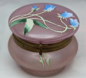 ANTIGUA CAJA BARATIJA TOCADOR DE VIDRIO ROSA CHECO/BOHEMIO MOSER DECORACIÓN BLUEBELL - Imagen 1 de 5