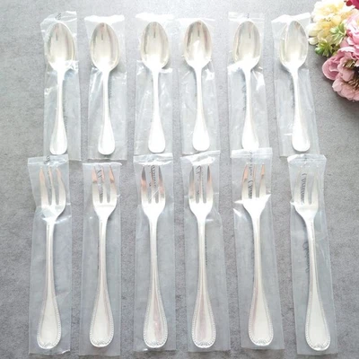 Christofle Malmaison 12pcs Silverplate Flatware Cake Fork Coffee Spoon Excellent - Image 1 of 4