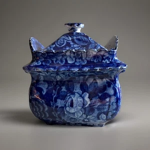 Antiguo azucarero Staffordshire Transferware, C 1820 - Imagen 1 de 8